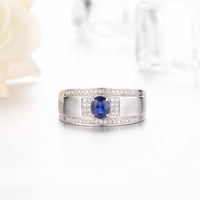 Baikalla Jewelry Gemstone Men's Ring 18k White Gold Natural 0.5 ct Sapphire Men's Halo Ring with Diamonds