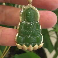 Baikalla™ 14K Yellow Gold Genuine Nephrite Green Jade GuanYin Pendant Necklace