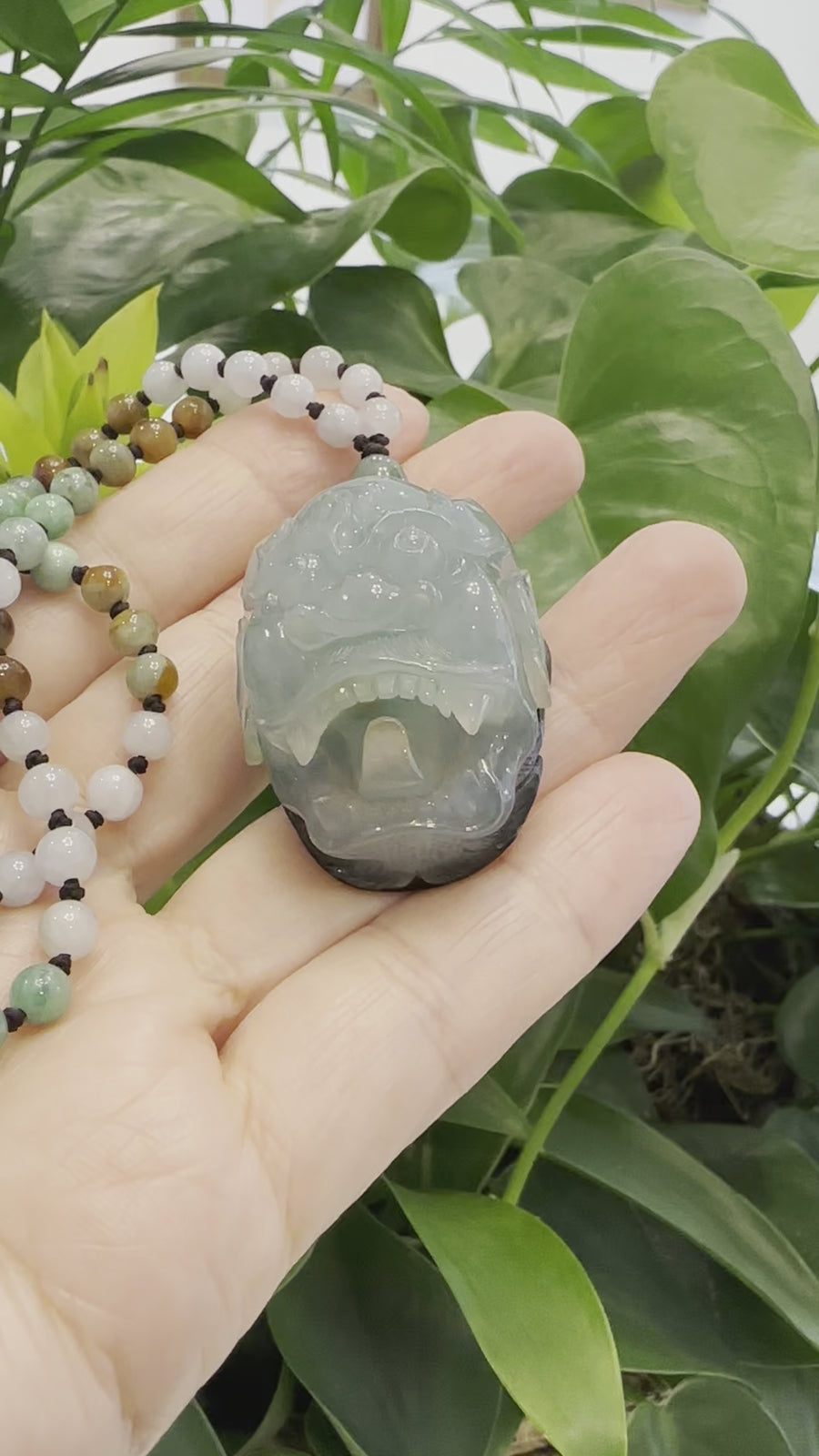 Baikalla™ "Demon Hunter" (Zhong Kui) Natural Blue Green Ice Jadeite Jade Amulet Necklace Collectibles