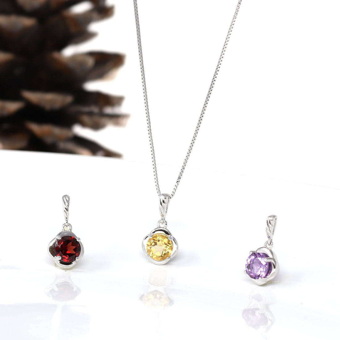 Baikalla Jewelry Silver Amethyst Necklace Baikalla™ Classic Sterling Silver Natural Amethyst Citrine Garnet Necklace With CZ