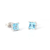 Baikalla Jewelry Silver Gemstones Earrings Baikalla™ Classic Sterling Silver Natural Swiss Blue Princess Cut Topaz Stud Earrings