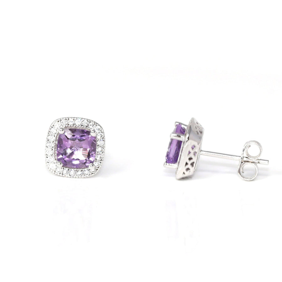 Baikalla Jewelry Silver Gemstones Earrings Baikalla™ Classic Sterling Silver Natural Cushion Cut Amethyst Stud Earrings