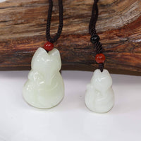 Baikalla Jewelry Jade Pendant Pair Genuine Nephrite White Jade Cute Fox Pendant Necklace