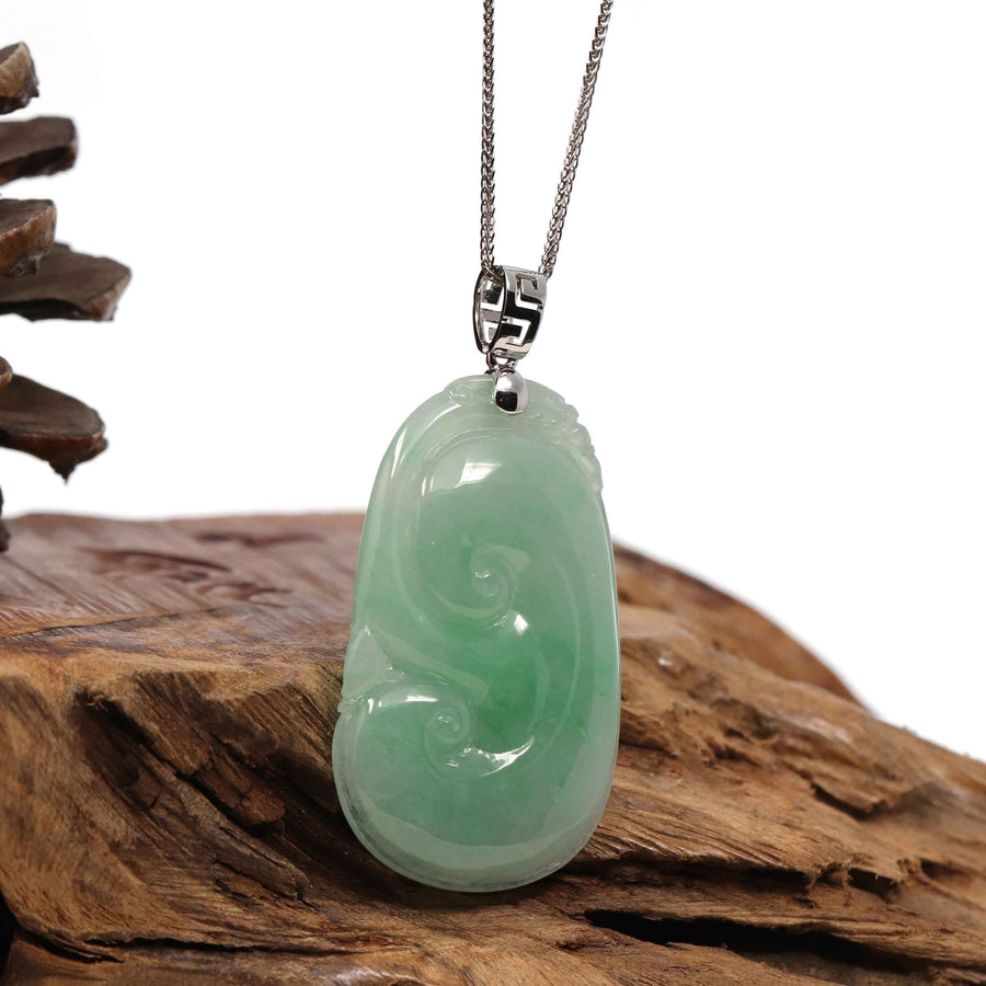Baikalla Jewelry Jade Pendant Natural Green Jadeite Jade Ru Yi Necklace With 14k White Gold Bail
