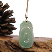 Baikalla Jewelry Jade Pendant Copy of Baikalla Natural Green Jadeite Jade Shou Tao ( Longevity Peach ) Necklace With 14k Yellow Gold VS1 Diamond Bail