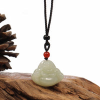 Baikalla Jewelry Jade Pendant Necklace "Laughing Buddha" Genuine White Jade Pendant Necklace