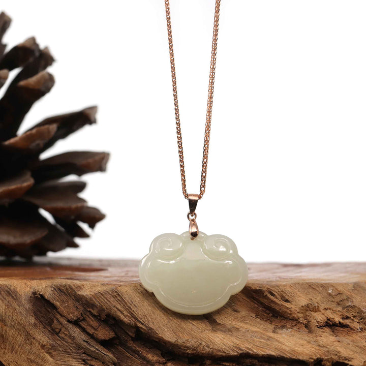 Baikalla Jewelry Silver Gemstone Necklace Sterling Silver Genuine White Jade RuYi Pendant Necklace  with 18k Rose Gold Plated