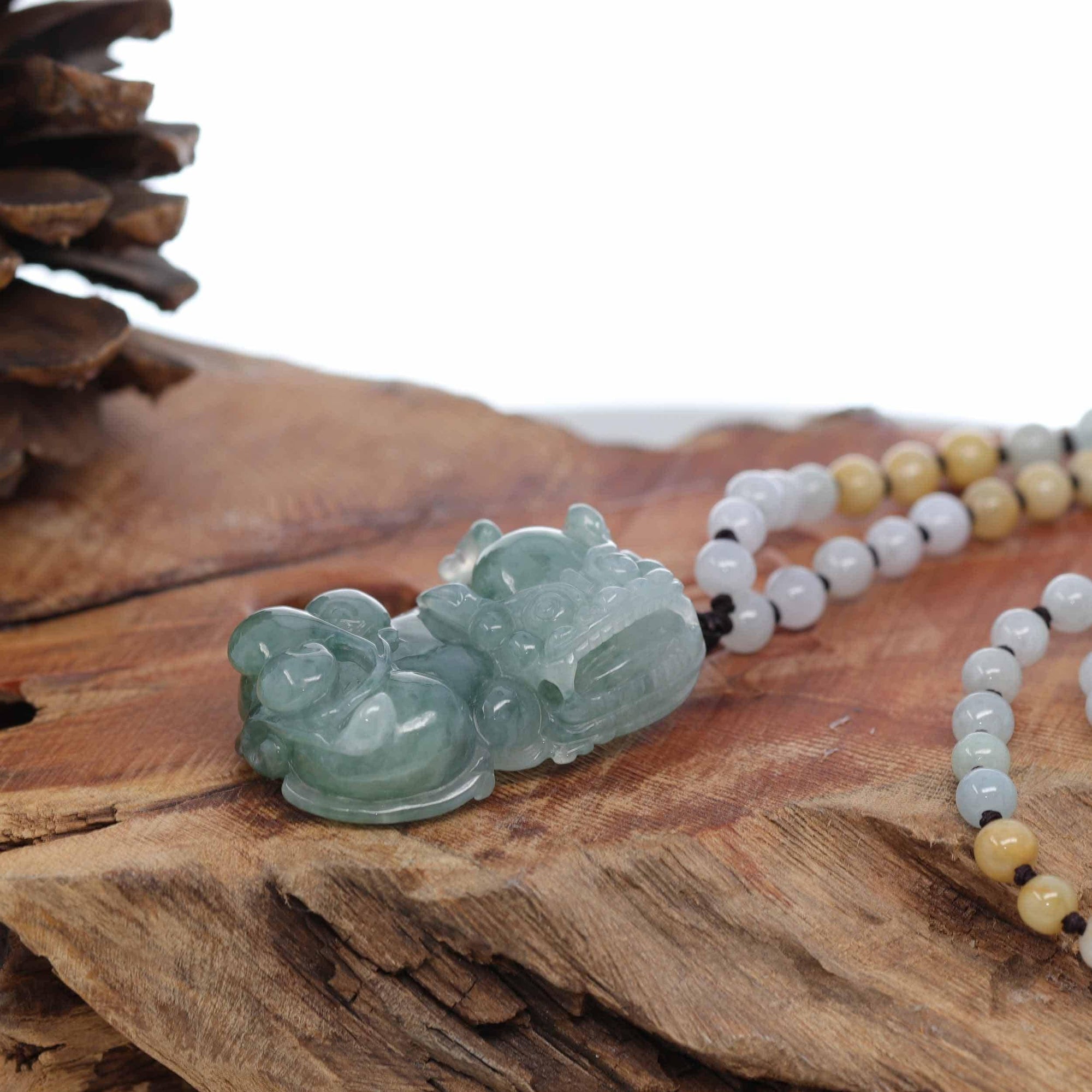 Baikalla Jewelry genuine jadeite carving Baikalla™ Pi Xiu Genuine Burmese Blue Green Jadeite Jade PiXiu Pendant Necklace (FengShui Lucky)