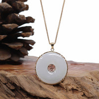 Baikalla Jewelry Jade Pendant Necklace Baikalla "Good Luck Button" Necklace White Jadeite Jade Lucky KouKou Pendant Necklace