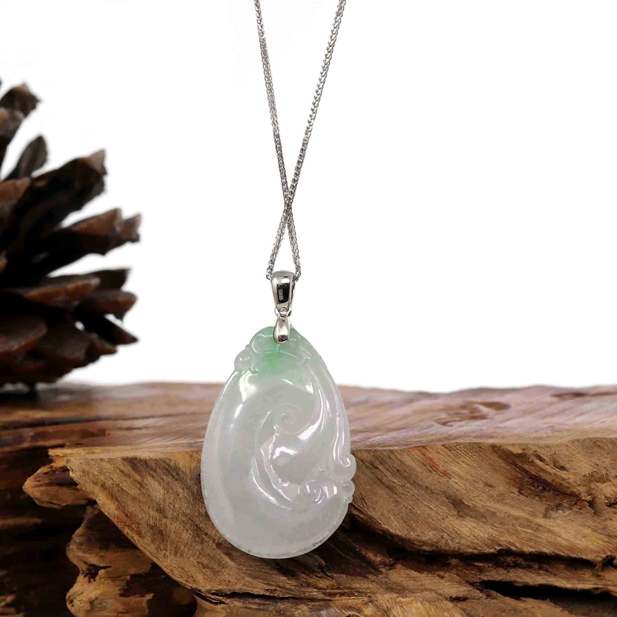 Baikalla Jewelry Jade Guanyin Pendant Necklace Copy of Copy of Genuine Lavender Jadeite Jade RuYi Pendant Necklace With 14K Yellow Gold Bail