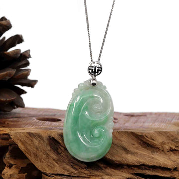 Baikalla Jewelry Jade Pendant Copy of Copy of Natural Green Jadeite Jade Ru Yi Necklace With 14k White Gold Bail