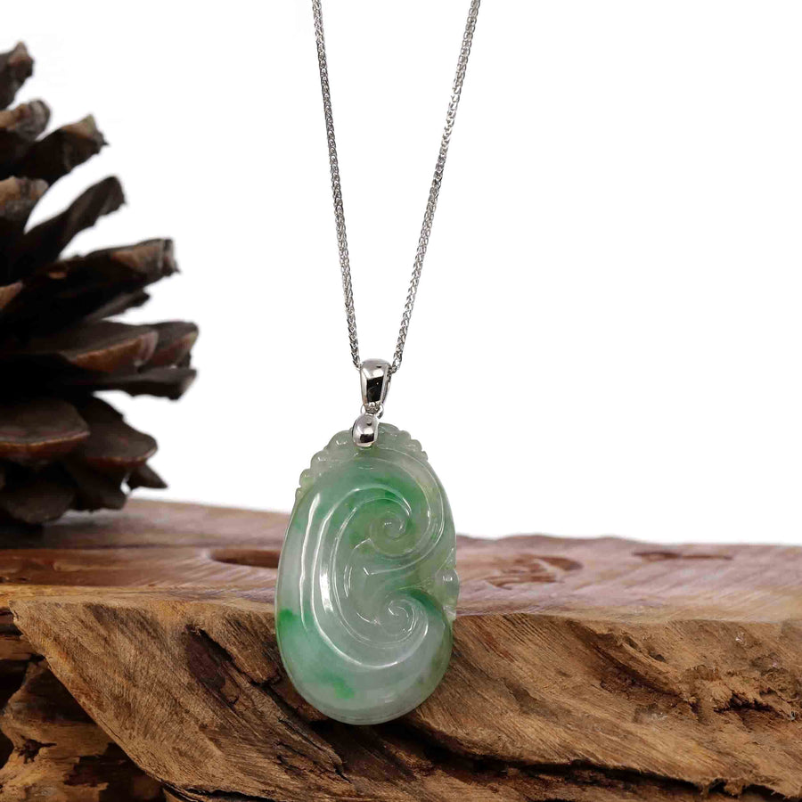 Baikalla Jewelry Jade Pendant Copy of Copy of Copy of Natural Green Jadeite Jade Ru Yi Necklace With 14k White Gold Bail