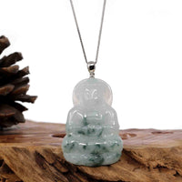Baikalla Jewelry Jade Guanyin Pendant Necklace Copy of Copy of Copy of Copy of Baikalla "Goddess of Compassion" Genuine Burmese Ice Blue Jadeite Jade Guanyin Necklace With Good Luck Design 14K Gold  Bail