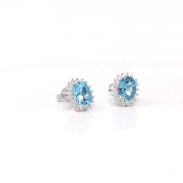 Baikalla Jewelry Silver Gemstones Earrings Swiss Blue Topaz Baikalla™ Classic Sterling Silver Natural Amethyst Topaz Stud Earrings With CZ