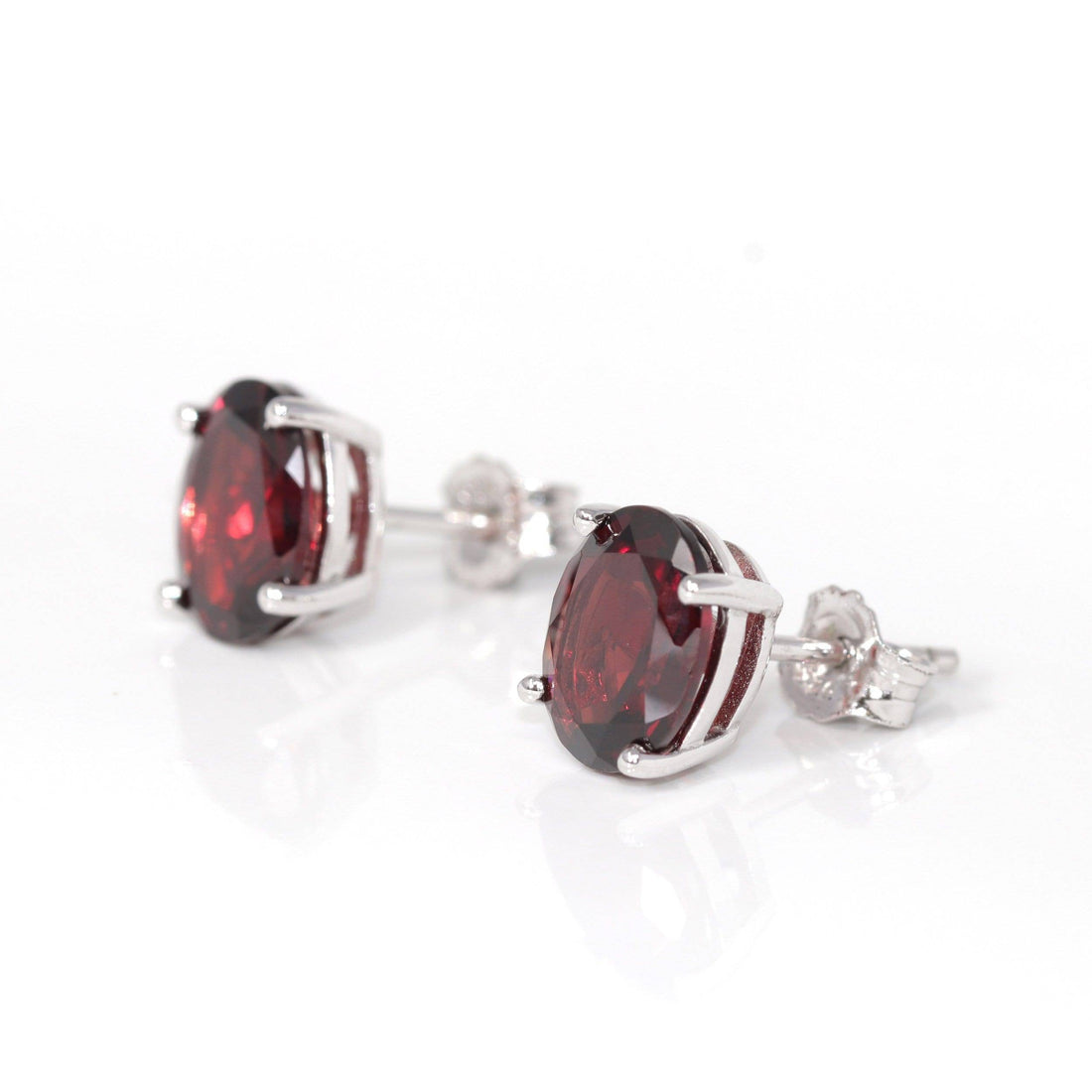 Baikalla Jewelry Silver Gemstones Earrings Baikalla™ Classic Sterling Silver Natural Garnet Stud Earrings
