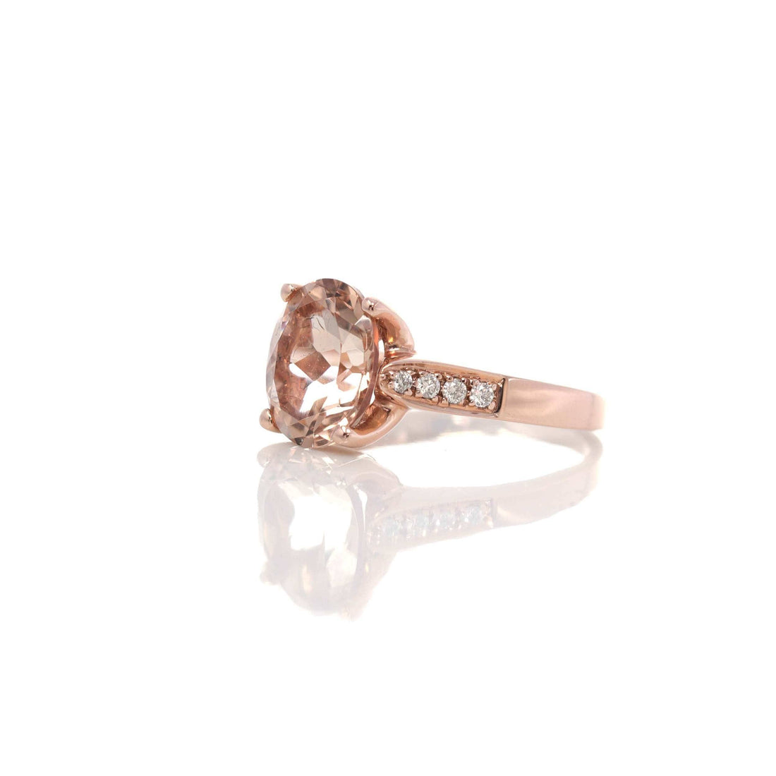 Baikalla Jewelry Gold Amethyst Ring 5 14k Rose Gold Natural Champagne Morganite Ring with Diamonds