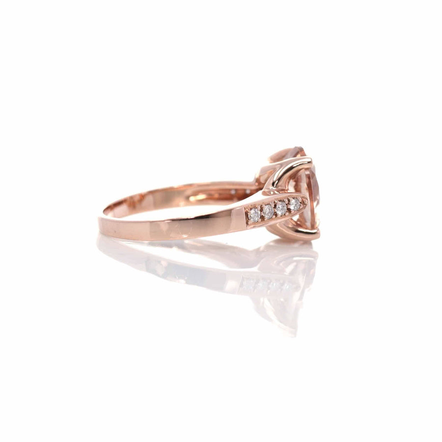Baikalla Jewelry Gold Amethyst Ring 14k Rose Gold Natural Champagne Morganite Ring with Diamonds