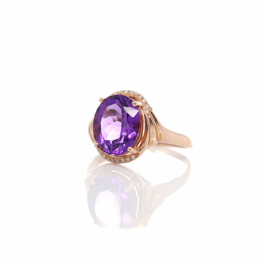 Baikalla Jewelry Gold Amethyst Ring 5 18k Rose Gold Genuine Amethyst Ring with Diamonds