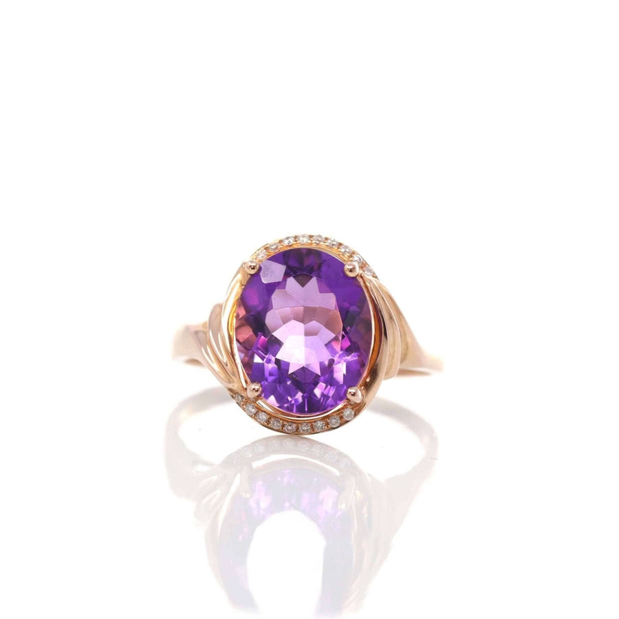 Baikalla Jewelry Gold Amethyst Ring 18k Rose Gold Genuine Amethyst Ring with Diamonds