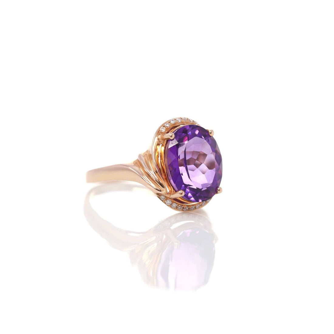 Baikalla Jewelry Gold Amethyst Ring 18k Rose Gold Genuine Amethyst Ring with Diamonds