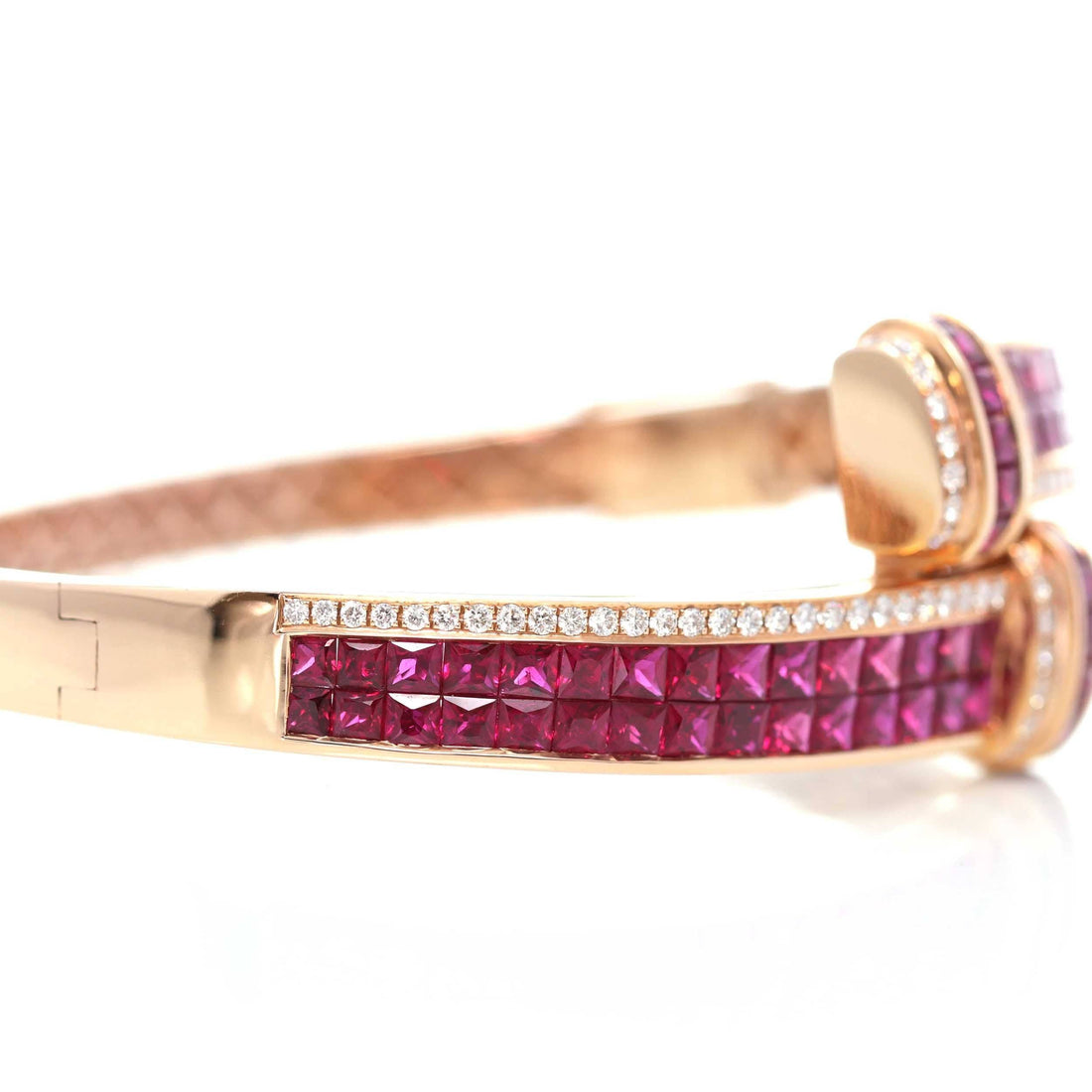Baikalla Jewelry Gold Ruby Bracelet Baikalla™ 18K Rose Gold Natural Ruby and Diamond Bypass Hinge Bracelet