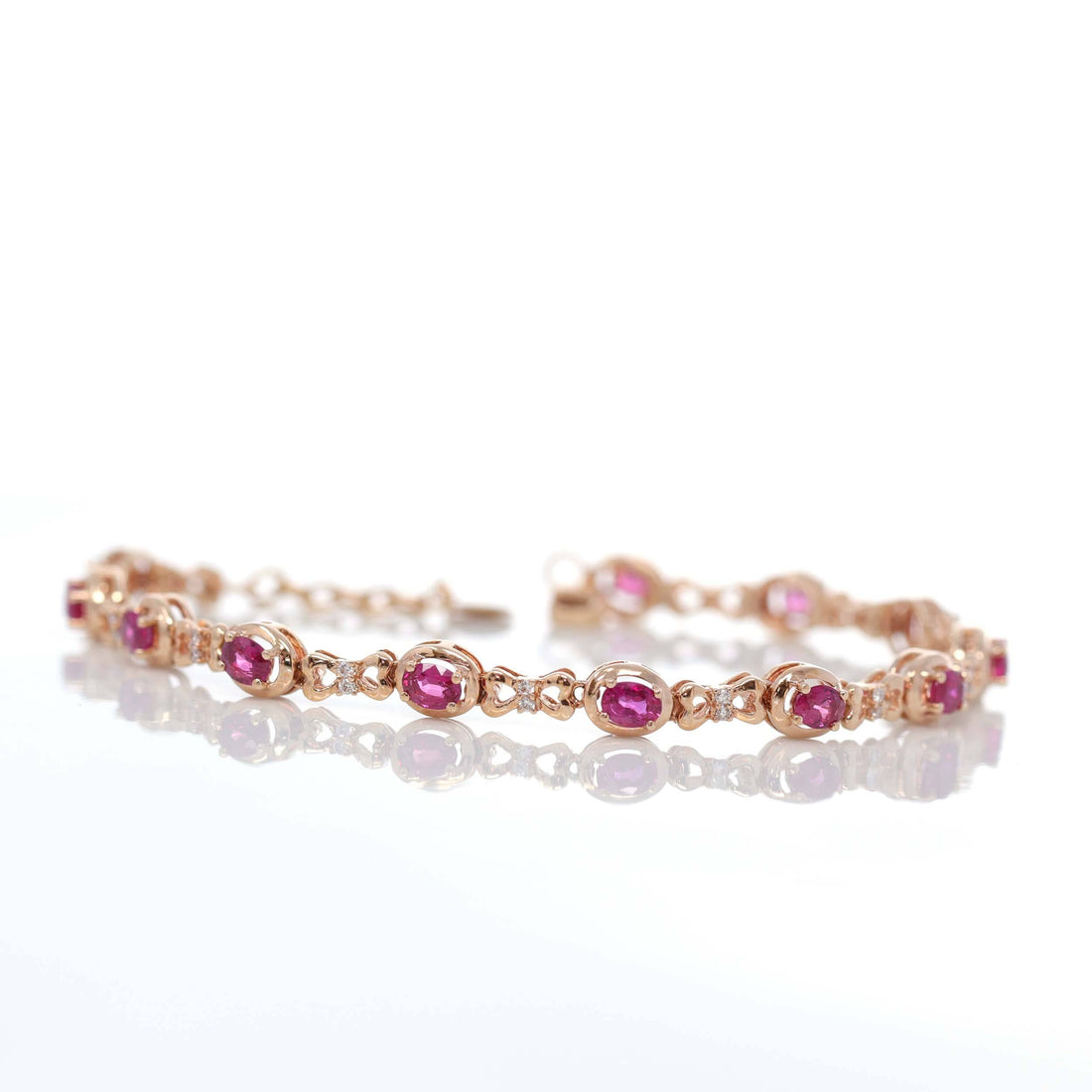 7.28ct Red natural ruby diamonds flower cluster tennis bracelet 18kt – Avis  Diamond Galleries