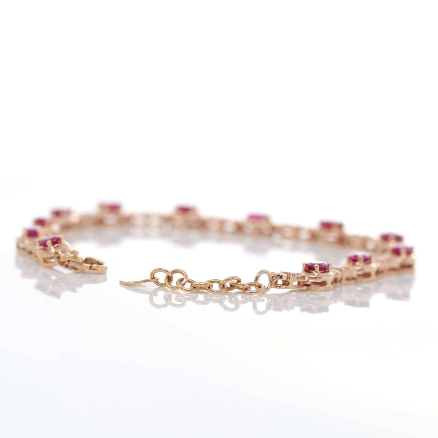 Baikalla Jewelry Gold Ruby Bracelet 18K Rose Gold Natural Ruby and Diamond Bypass Hing Bracelet