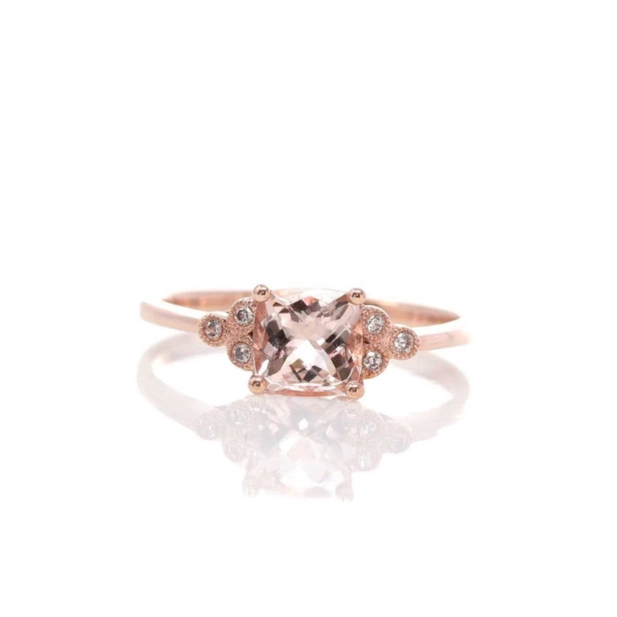 Baikalla Jewelry 14K Gold Morganite Ring 5 14k Rose Gold Natural Champagne Morganite Ring with Diamonds