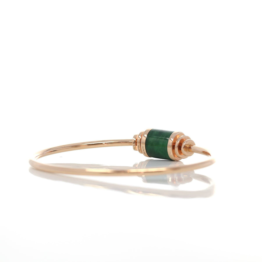 Baikalla Jewelry Gold Jade Bracelet 18k Rose Gold Lucky TongTong Jadeite jade Oval Bracelet Bangle W/ Diamonds