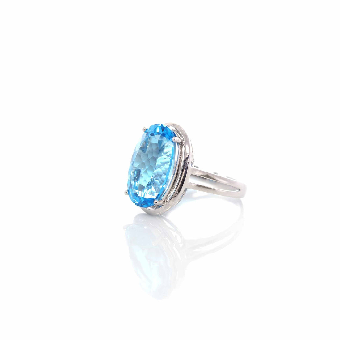 Baikalla Jewelry Gold Amethyst Ring 5 18k White Gold Genuine Swiss Blue Topaz Ring with Diamonds