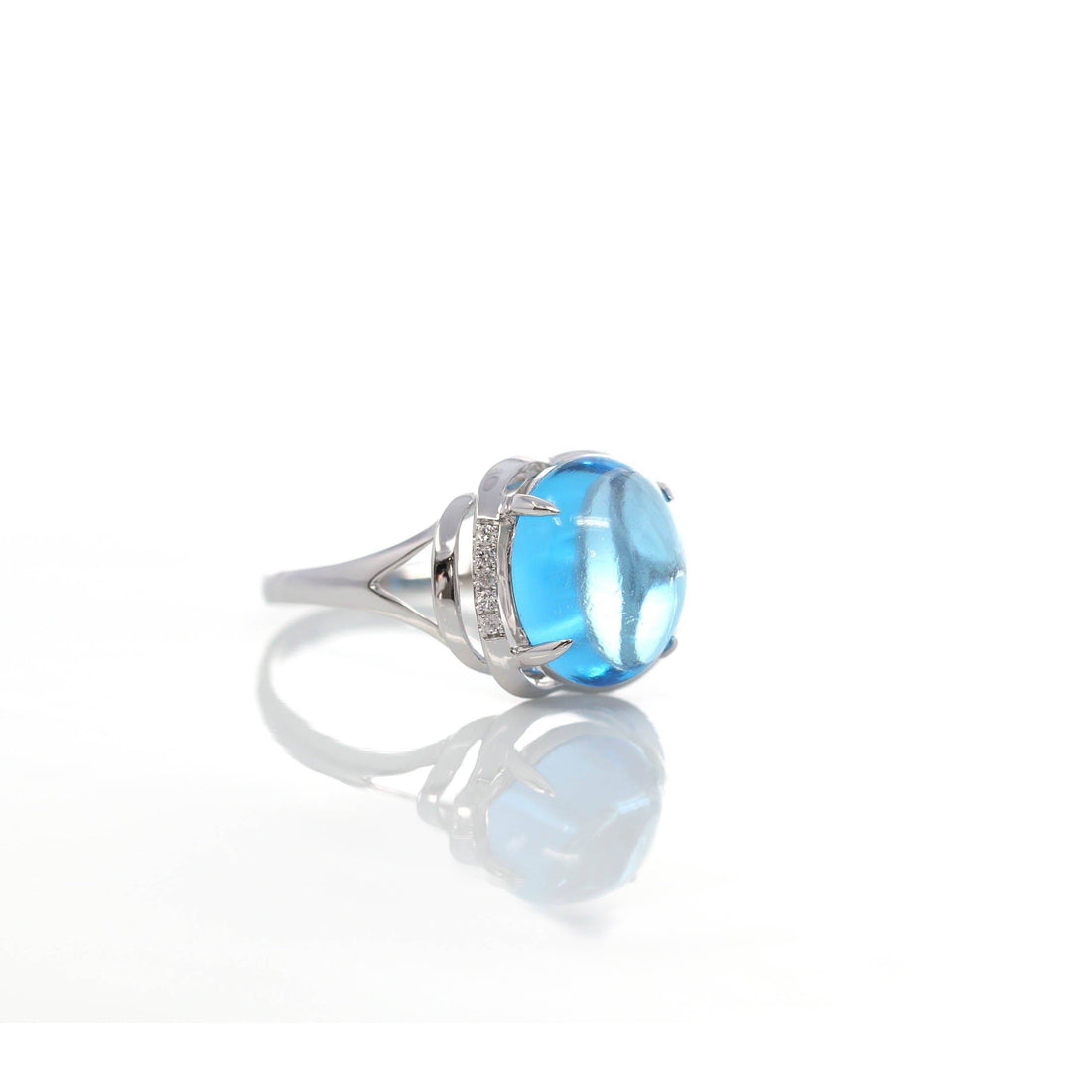 Baikalla Jewelry Gold Amethyst Ring 18k White Gold Genuine Swiss Blue Topaz Ring with Diamonds