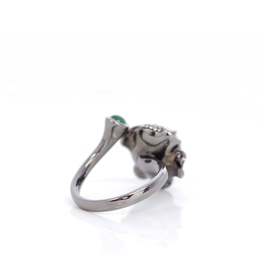 Baikalla Jewelry 18k Gold Engagment Ring Baikalla™ "Flower" 18k Black Gold Natural Ice Jadeite Jade Engagement Ring