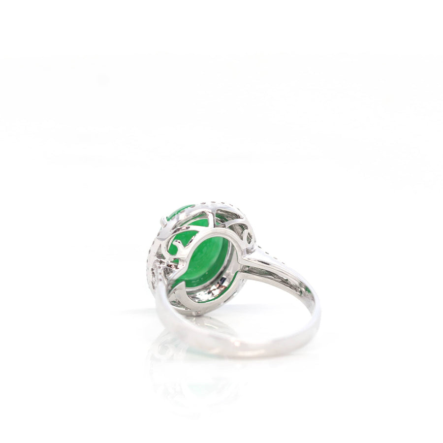 Baikalla Jewelry Jadeite Engagement Ring 18k White Gold Imperial Green Jadeite Jade Ring With Diamonds