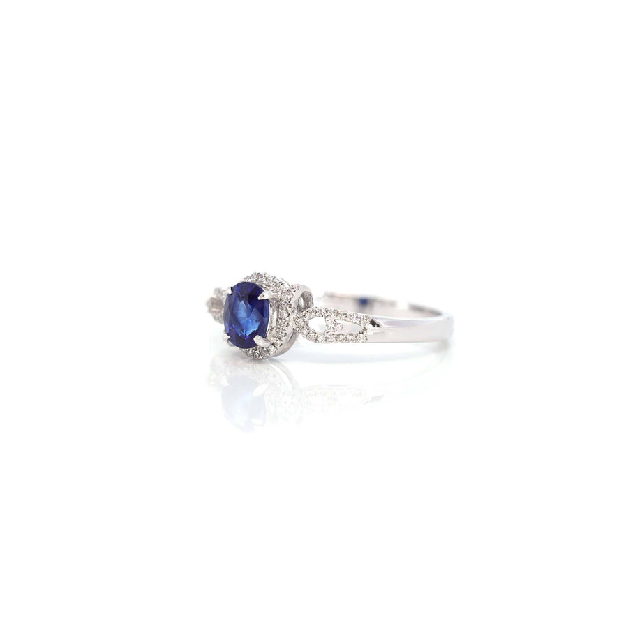 Baikalla Jewelry Gold Amethyst Ring 5 18k White Gold Natural Blue Sapphire Ring with Diamonds
