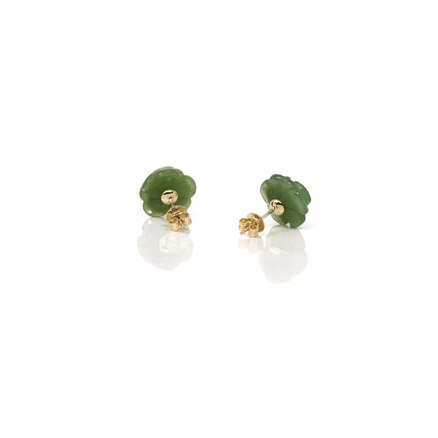Baikalla Jewelry Gold Jade Earrings Copy of Baikalla™ "Rose Flowers" 18k Solid Gold Real Green Jade Rose Flower Earrings