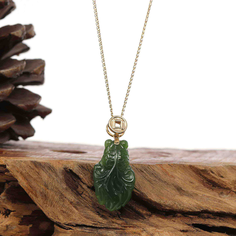Baikalla Jewelry Gold Jade Necklace Copy of Copy of Baikalla™ : " GoldFish " 18k Yellow Gold Genuine Nephrite Green Jade Pendant Necklace