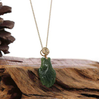 Baikalla Jewelry Gold Jade Necklace Copy of Copy of Baikalla™ : " GoldFish " 18k Yellow Gold Genuine Nephrite Green Jade Pendant Necklace