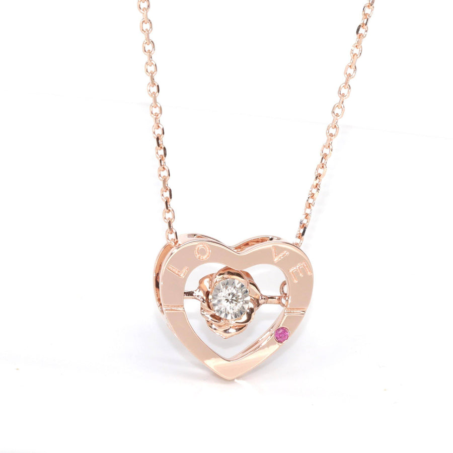 Baikalla Jewelry 18k Gold Ruby & Diamond Pendant Necklace Baikalla™ Love Collection 18K Rose Gold Genuine Red Ruby & Diamond Necklace