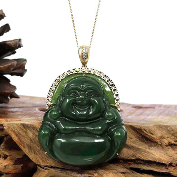 Amazon.com: MCSAYS 18k Gold Plated Green Jade Laughing Buddha Pendant Cubic  Zirconia Iced Out Chain Dainty Amulet Necklace Jewelry Gift : Clothing,  Shoes & Jewelry