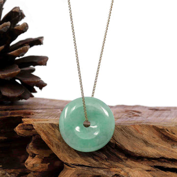 Baikalla Jewelry Jade Pendant Necklace Baikalla "Good Luck Button" Necklace Green Jadeite Jade Lucky Ping An Kou Pendant