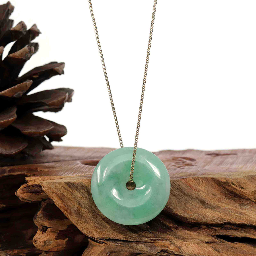 Baikalla Jewelry Jade Pendant Necklace Baikalla "Good Luck Button" Necklace Green Jadeite Jade Lucky Ping An Kou Pendant