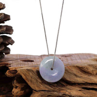 Baikalla Jewelry Jade Pendant Necklace "Good Luck Button" Necklace Lavender Jadeite Jade Lucky Ping An Kou Necklace