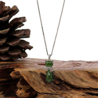 Baikalla Jewelry Silver Gemstone Necklace Baikalla™ "Lucky Kitten" Sterling Silver Genuine Nephrite Green Jade Cat Pendant Necklace