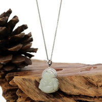Baikalla Jewelry Jade Pendant Baikalla™ "Laughing Buddha" Genuine Nephrite White Jade Buddha Pendant Necklace