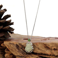 Baikalla Jewelry Jade Pendant Baikalla™ "Laughing Buddha" Genuine Nephrite White Jade Buddha Pendant Necklace