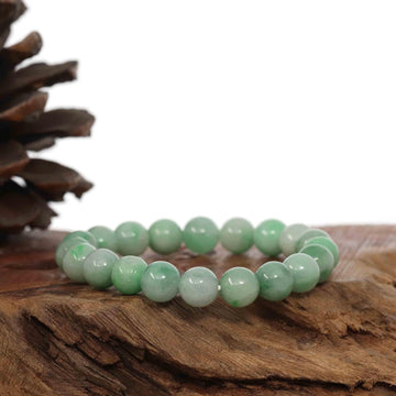 Baikalla Jewelry jade beads bracelet 6.5 inches Jadeite Jade 9 mm Round Green Beads Bracelet ( 9 mm )