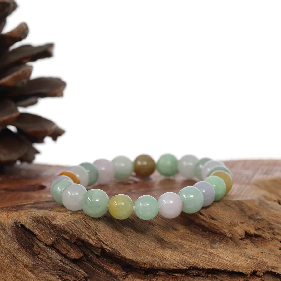 Baikalla Jewelry jade beads bracelet Genuine Jadeite Jade Round Multiple Colors Beads Bracelet ( 8 mm)