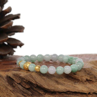 Baikalla Jewelry jade beads bracelet 24K Pure Yellow Gold Money Beads With Genuine Green Jade Round Beads Bracelet ( 7.5 mm )
