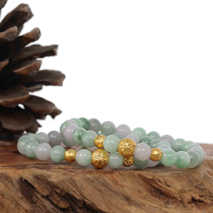 Baikalla Jewelry jade beads bracelet 6.5 inches 24K Pure Yellow Gold Money Beads With Genuine Green Jade Round Beads Bracelet ( 7.5 mm )