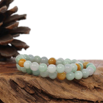 Baikalla Jewelry jade beads bracelet 6.5 inches Genuine Jadeite Jade Round Multiple Colors Beads Bracelet ( 7.5 mm)